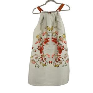 Max Studio Jacquard Mini Hunter Dress Size 10 Silver Floral Asian Romantic